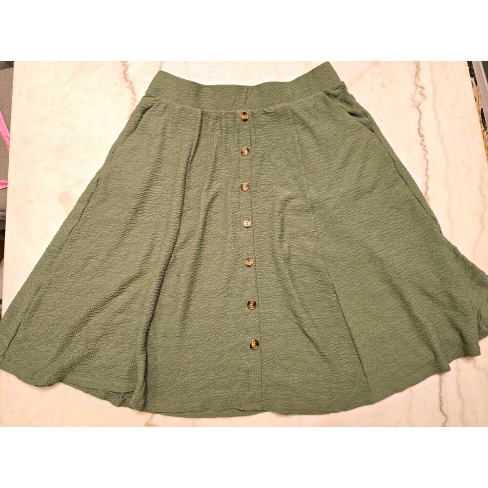 Torrid Green Knit Textured Button Front A-Line midi Skirt Pockets High Rise 1X